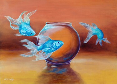 "Goldfish XLIV" başlıklı Tablo Daniel Loveday tarafından, Orijinal sanat, Petrol