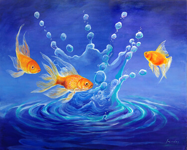 Painting titled "GOLDFISH XLVII" by Daniel Loveday, Original Artwork, Acrylic Mounted on Other rigid panel