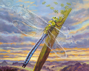 Malerei mit dem Titel "In Pieces - Dragonf…" von Daniel Loveday, Original-Kunstwerk, Acryl Auf Andere starre Platte montiert
