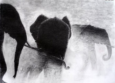 Peinture intitulée "Éléphants dans la b…" par Daniel Lutaud, Œuvre d'art originale, Huile
