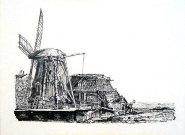 Tekening getiteld "Copie d un Moulin à…" door Daniel Lutaud, Origineel Kunstwerk, Anders