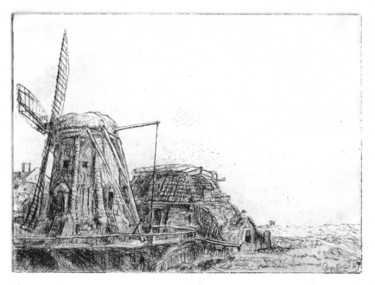 Gravures & estampes intitulée "Copie d un moulin p…" par Daniel Lutaud, Œuvre d'art originale, Autre