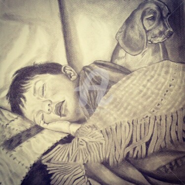 Drawing titled "The sleeping child" by Danygil, Original Artwork, Pencil