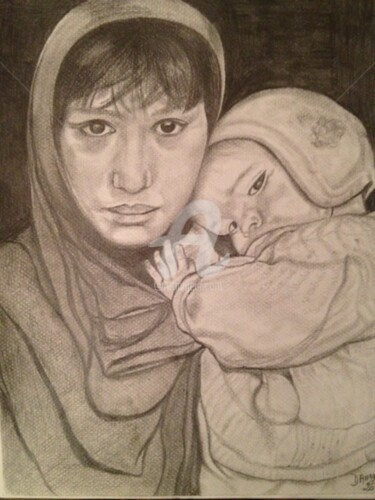 Drawing titled ""MERE & ENFANT AFGH…" by Danygil, Original Artwork, Pencil