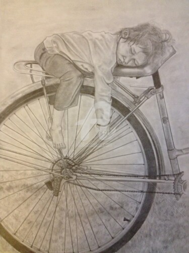 Dibujo titulada ""A BICYCLETTE" - "A…" por Danygil, Obra de arte original, Lápiz