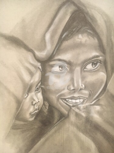 Drawing titled ""ENFANTS MIGRANTS"…" by Danygil, Original Artwork, Pencil