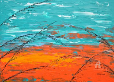 Painting titled "Grass In Turquoise…" by Daniel Urbaník, Original Artwork, Acrylic