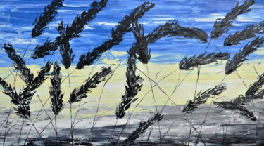 Painting titled "Grass And Blue Sky" by Daniel Urbaník, Original Artwork, Oil