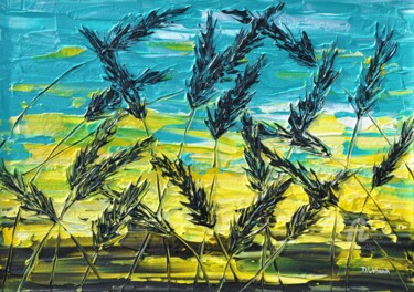 Painting titled "Grass In Turquoise" by Daniel Urbaník, Original Artwork, Acrylic