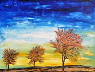 Painting titled "Golden Trees" by Daniel Urbaník, Original Artwork, Acrylic