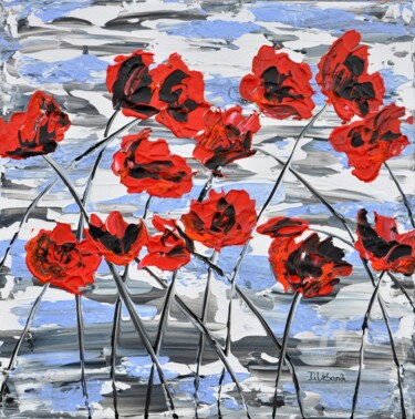 Painting titled "Red Poppies" by Daniel Urbaník, Original Artwork, Acrylic