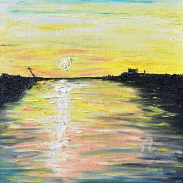 Painting titled "Sunset over Bratisl…" by Daniel Urbaník, Original Artwork, Oil