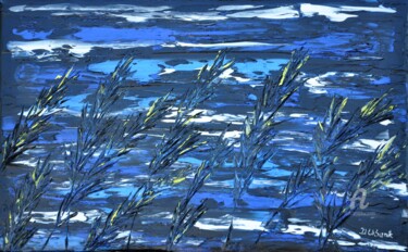 Painting titled "Grasses In Blue" by Daniel Urbaník, Original Artwork, Oil