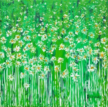 Painting titled "Daisies In The Gras…" by Daniel Urbaník, Original Artwork, Oil