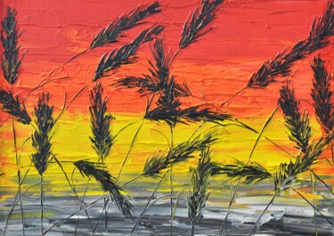 Painting titled "Grass In Red" by Daniel Urbaník, Original Artwork, Acrylic