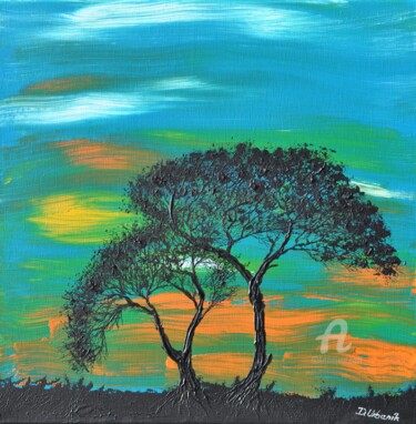 Painting titled "Sunset In Trees" by Daniel Urbaník, Original Artwork, Acrylic