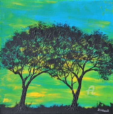 Painting titled "Sunset In Trees 1" by Daniel Urbaník, Original Artwork, Acrylic