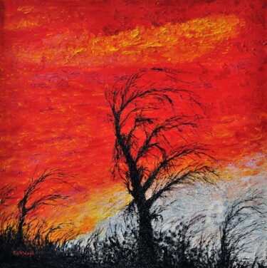 Pintura titulada "Landscape In Red" por Daniel Urbaník, Obra de arte original, Oleo