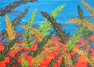 Painting titled "Grass And Turquoise…" by Daniel Urbaník, Original Artwork, Acrylic