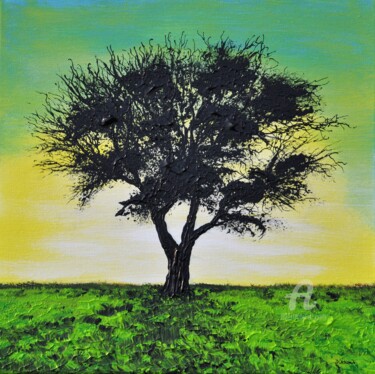 Painting titled "Green Landscape 1" by Daniel Urbaník, Original Artwork, Acrylic