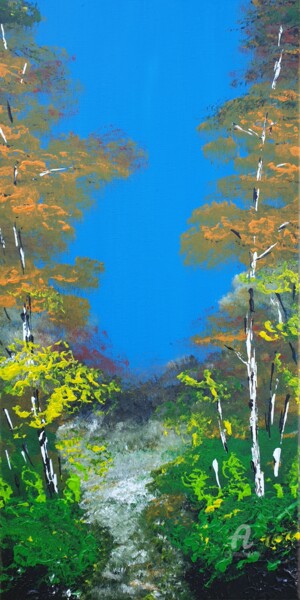 Painting titled "Heavenly Birches" by Daniel Urbaník, Original Artwork, Acrylic