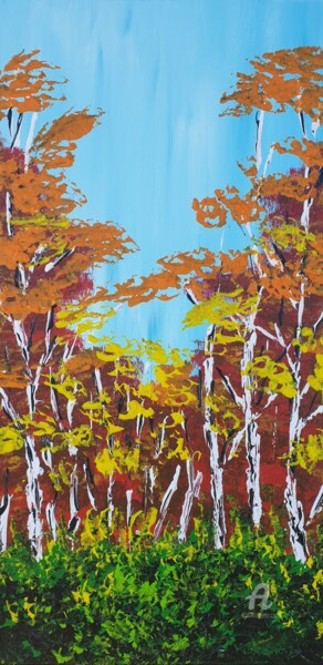 Pittura intitolato "Heavenly Birches 1" da Daniel Urbaník, Opera d'arte originale, Acrilico