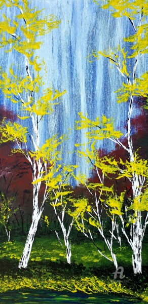 Schilderij getiteld "Heavenly Birches 3" door Daniel Urbaník, Origineel Kunstwerk, Acryl