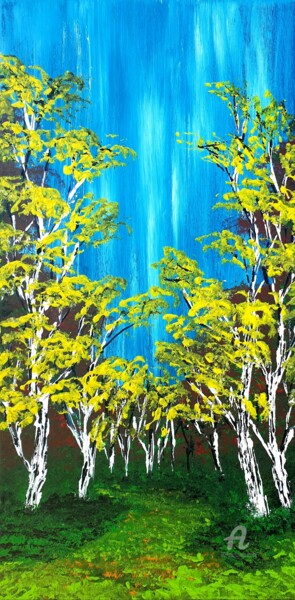 Pintura intitulada "Heavenly Birches 4" por Daniel Urbaník, Obras de arte originais, Acrílico