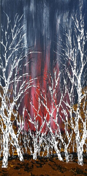 Painting titled "Birches In Winter 1" by Daniel Urbaník, Original Artwork, Acrylic