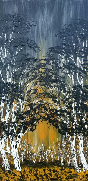 Painting titled "Birch Eclipse" by Daniel Urbaník, Original Artwork, Acrylic