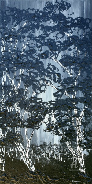 Painting titled "Birch Eclipse 1" by Daniel Urbaník, Original Artwork, Acrylic