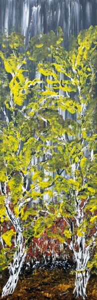 Painting titled "Two Birches" by Daniel Urbaník, Original Artwork, Acrylic