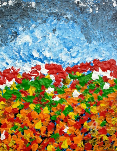 Painting titled "Abstract Flowers" by Daniel Urbaník, Original Artwork, Acrylic