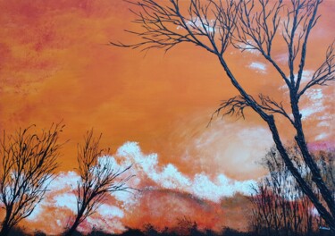 Painting titled "Red sunset" by Daniel Urbaník, Original Artwork, Acrylic
