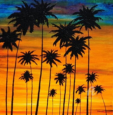 Painting titled "Palm trees" by Daniel Urbaník, Original Artwork, Acrylic