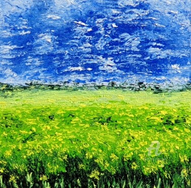 Pintura intitulada "Green Yellow field" por Daniel Urbaník, Obras de arte originais, Óleo
