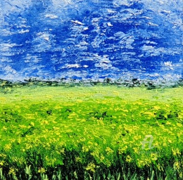Green Yellow field Painting titled "Green Yellow field" by Daniel Urbaník, Original Art, Oil