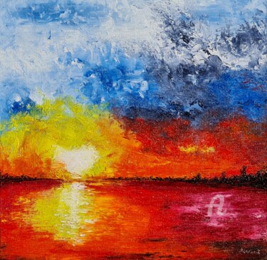 Peinture intitulée "Red lake" par Daniel Urbaník, Œuvre d'art originale, Huile
