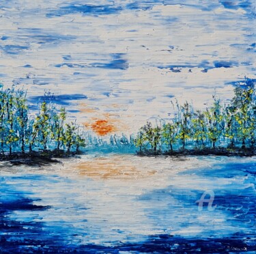 Pittura intitolato "Autumn lake" da Daniel Urbaník, Opera d'arte originale, Olio