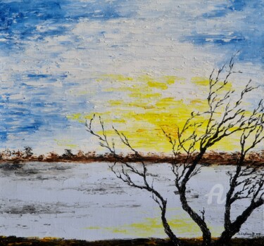 Malarstwo zatytułowany „Winter sunset” autorstwa Daniel Urbaník, Oryginalna praca, Olej