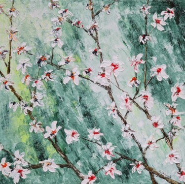 Painting titled "Cherries in bloom 1" by Daniel Urbaník, Original Artwork, Oil