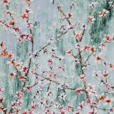 Painting titled "Cherries In Bloom 2" by Daniel Urbaník, Original Artwork, Oil