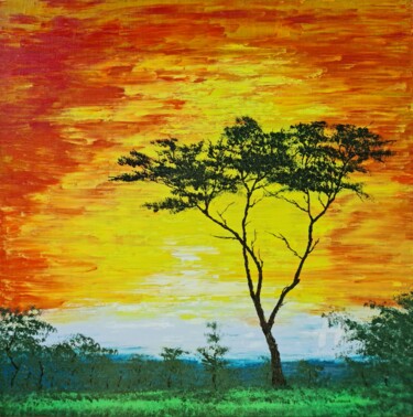 Painting titled "Sunny tree" by Daniel Urbaník, Original Artwork, Oil