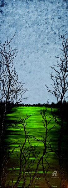 Painting titled "Green lake 1" by Daniel Urbaník, Original Artwork, Acrylic