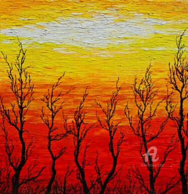 Painting titled "Sunny trees" by Daniel Urbaník, Original Artwork, Oil