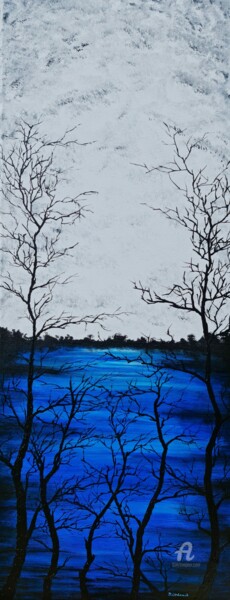 Painting titled "Blue lake 3" by Daniel Urbaník, Original Artwork, Acrylic