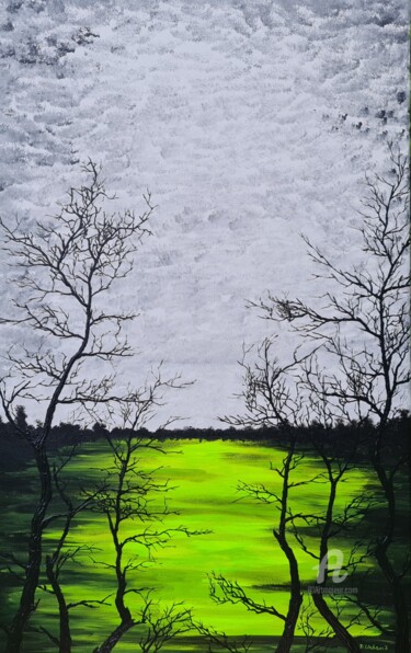 Painting titled "Green lake 3" by Daniel Urbaník, Original Artwork, Acrylic