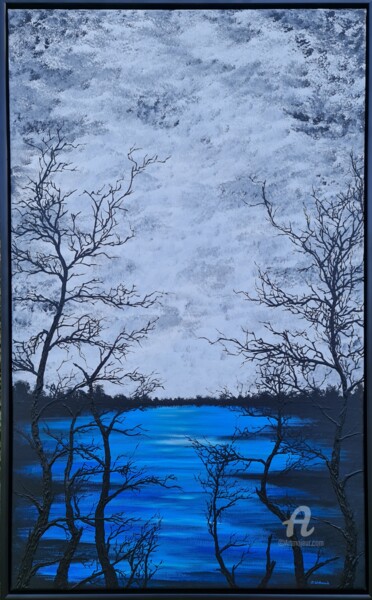 Painting titled "Blue lake 5" by Daniel Urbaník, Original Artwork, Acrylic