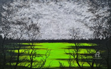 Painting titled "Green lake 4" by Daniel Urbaník, Original Artwork, Acrylic