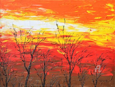 Painting titled "Red Landscape" by Daniel Urbaník, Original Artwork, Acrylic